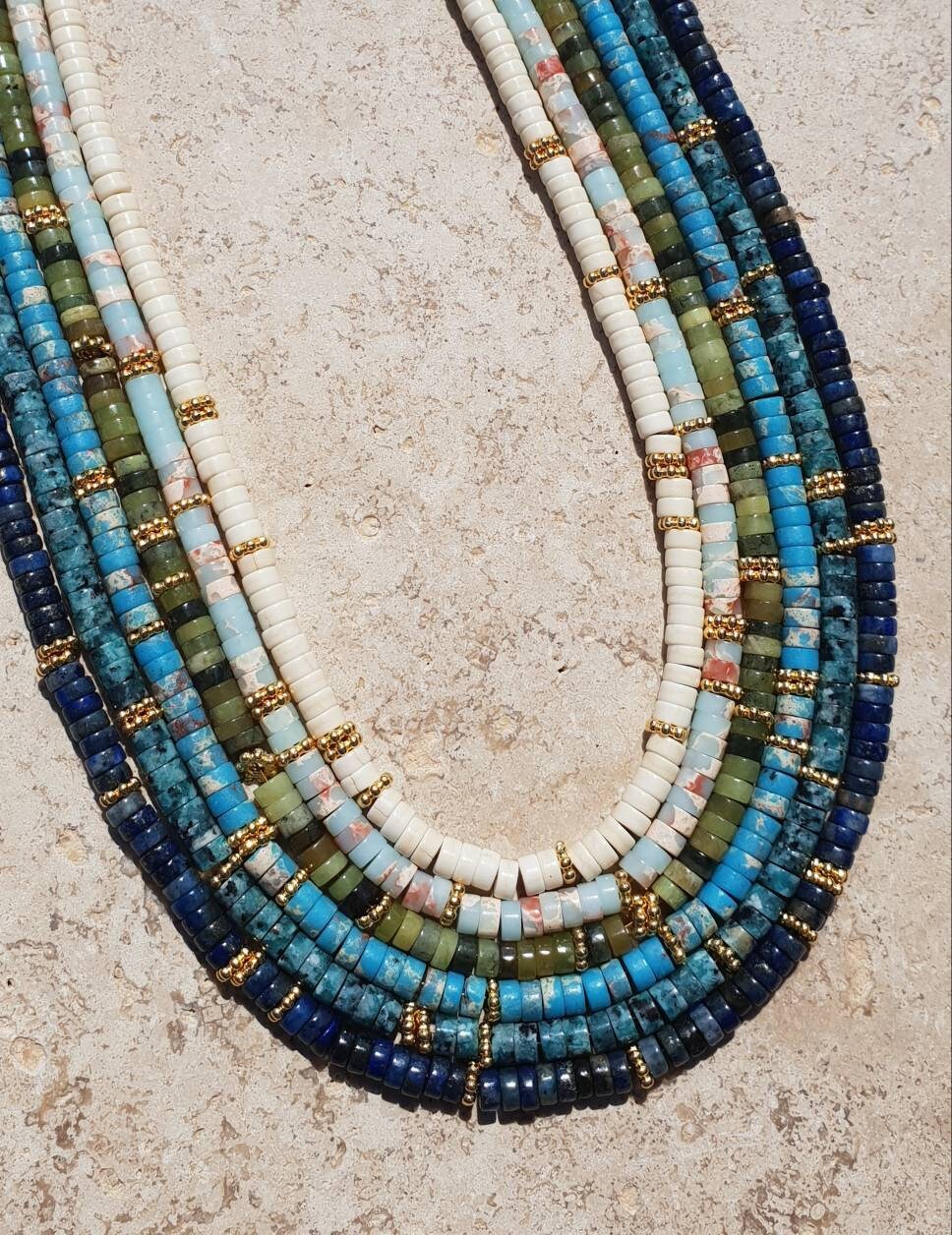 Pearl necklace heishi gemstone