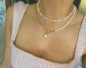 Collana a catena di perle / ciondolo a cuore / collana di perle / collana di perle con cuore