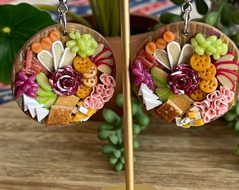 Round Charcuterie Boards - food earrings - food jewelry - foodie gift - unique gift