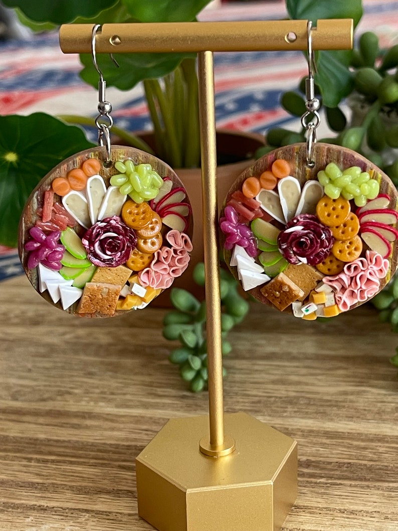 Round Charcuterie Boards food earrings food jewelry foodie gift unique gift image 1
