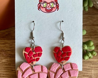 Heart Concha Earrings - pink and red -Valentine earrings- food earrings- Valentine’s Day- foodie gift - unique gift a unique earrings