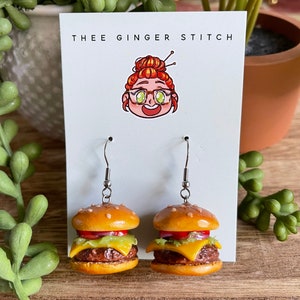 Polymer Clay Cheeseburger Earrings: Foodie Gift