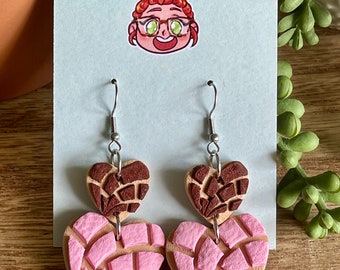Heart Concha Earrings - pink and brown -Valentine earrings- food earrings- Valentine’s Day- foodie gift - unique gift a unique earrings