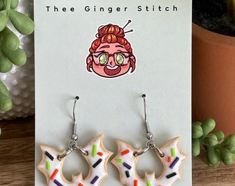 Bat Sugar Cookies earrings - Halloween earrings- food earrings- foodie gift - unique gift a unique earrings
