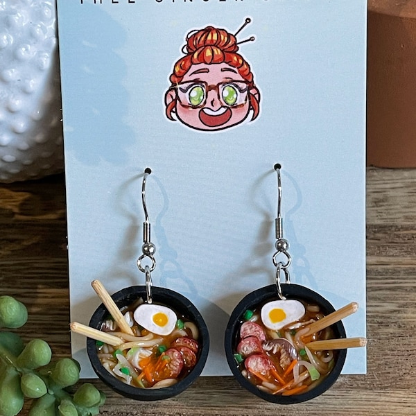 Miniatur Ramen Schüssel Ohrringe, realistische Essen Schmuck, Anhänger aus Polymer Clay