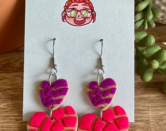 Heart Concha Earrings - neon pink & purple  -Valentine earrings- food earrings- Valentine’s Day- foodie gift - unique gift a unique earrings