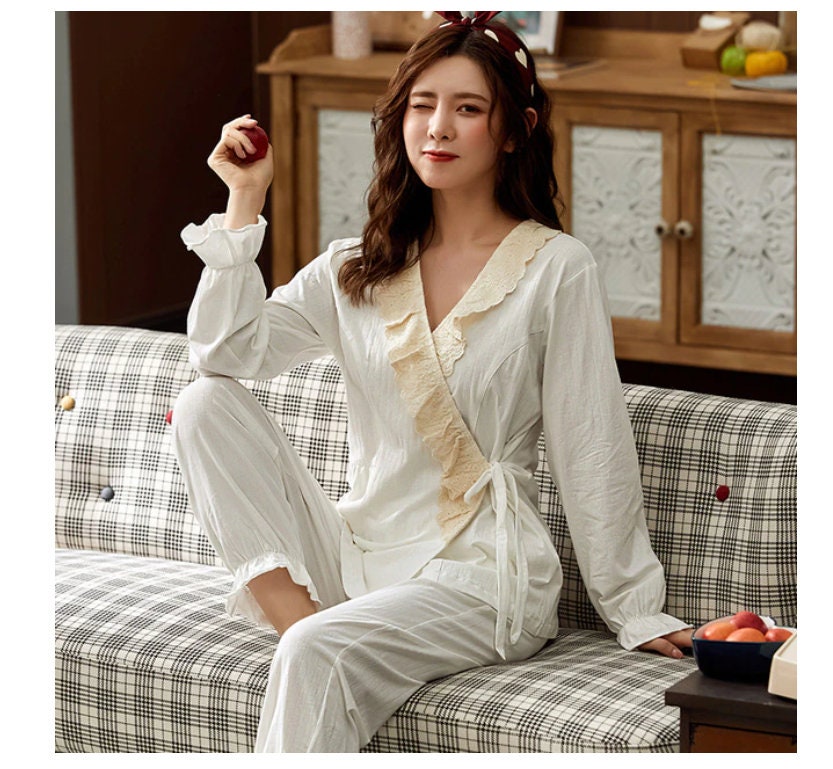 Summer Women Japanese Pajamas Sets Full Pure Cotton Kimono | Etsy