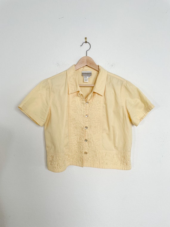 Vintage Yellow Floral Button Down Crop 