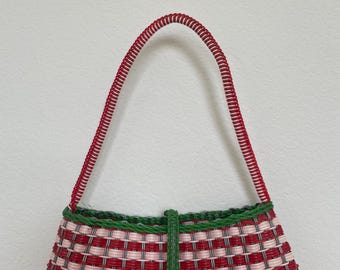 Vintage Red Recycled Plastic Woven Shoulder Bag