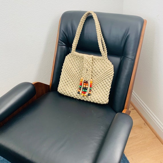 Vintage 70s Macrame Purse Shoulder Bag with Handma
