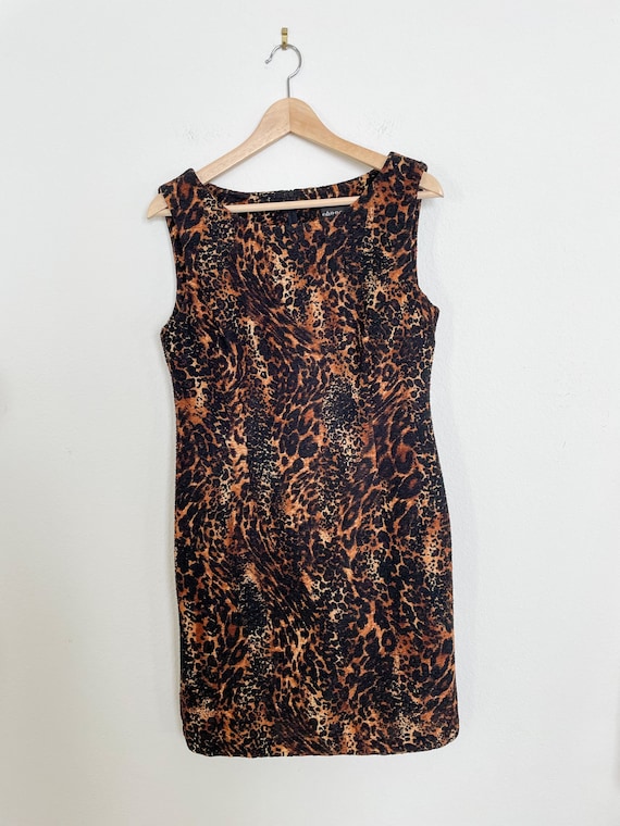 Vintage 90s Leopard Print Mini Sleeveless Dress