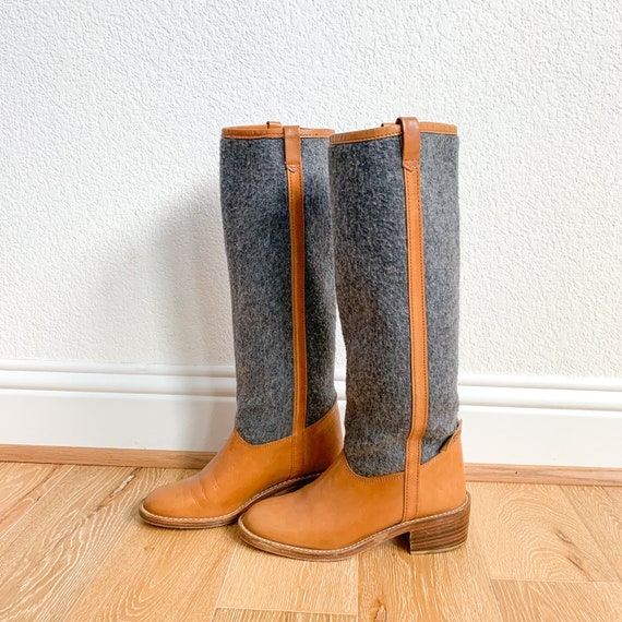 Vintage Leather Wool Knee High Riding Boots