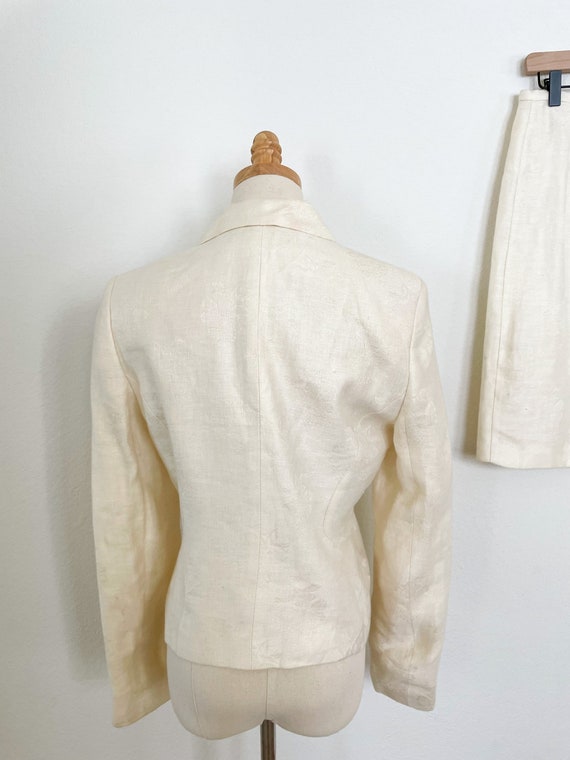 Vintage White Cream Linen Suit Blazer and Skirt 2… - image 2
