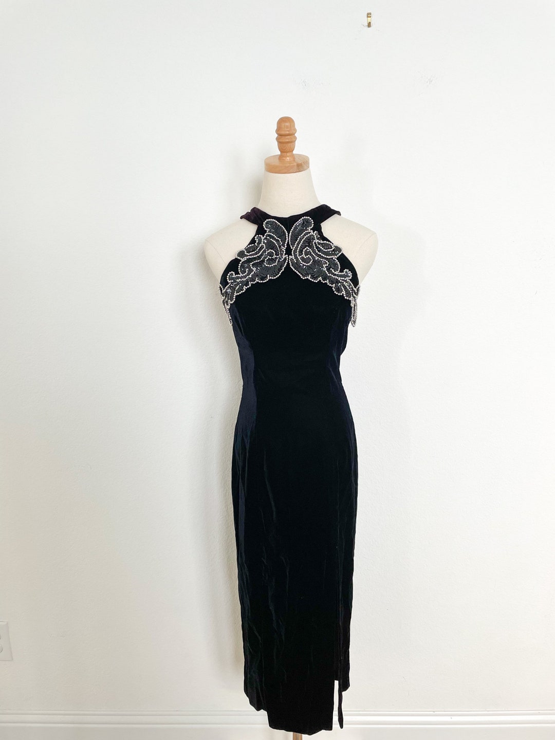 Vintage Black Velvet Fitted Dress