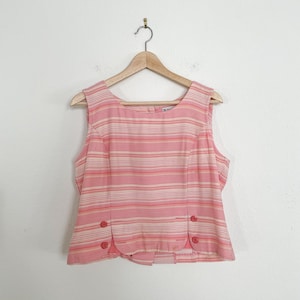 Vintage Pink Striped Dress Barn Crop Top | Size 12 |Vintage pink blouse, retro camisole, summer blouse, Oversized shirt,Feminine blouse, L