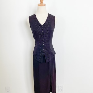 VTG Holiday Black Dress with Western Vest Beading/ Vested Dress with thigh Slit/ All that Jazz Dress
