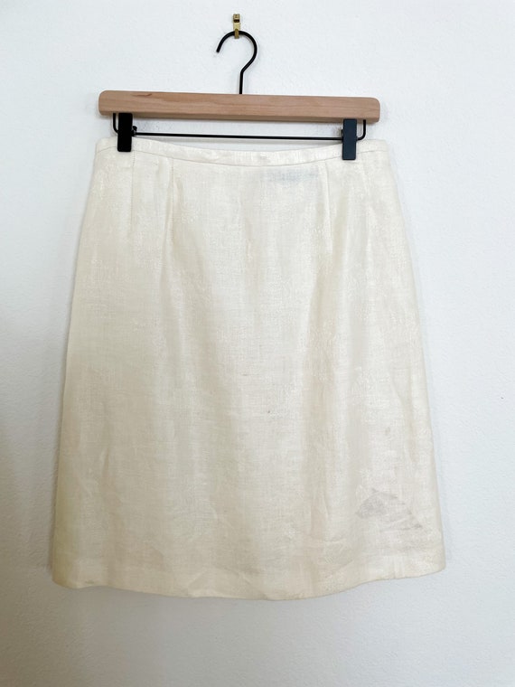 Vintage White Cream Linen Suit Blazer and Skirt 2… - image 3