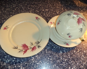 729 L porcelain 3 pcs set: Gold Trimmed Teacup, Saucer & Salad Plate