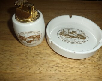 Vtg Doral Village of Tobaccoville Ceramic 5" round ashtray & lighter