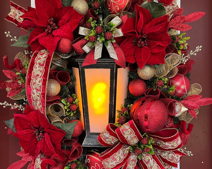 XXL Elegant Christmas Wreath, Luxury Lantern Wreath, Designer Christmas