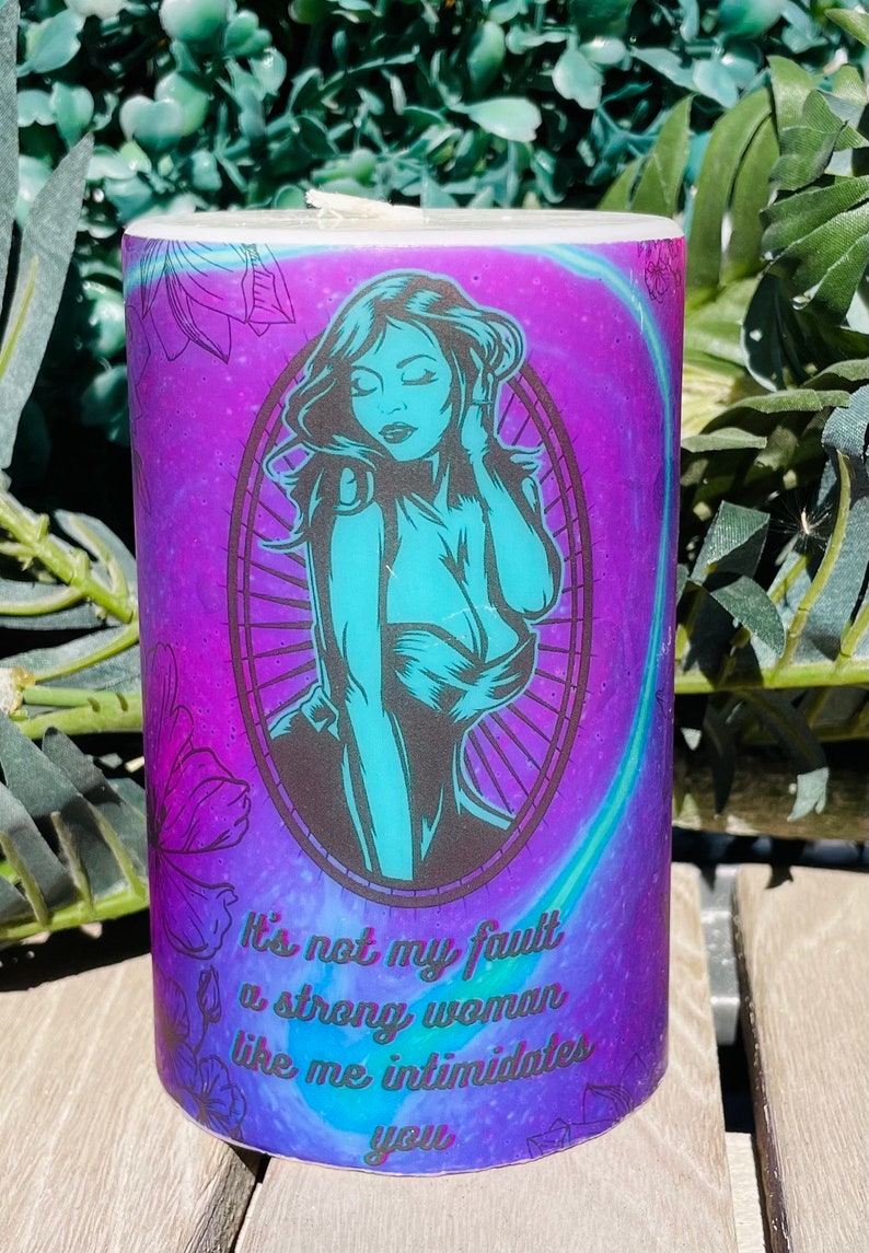 Soy wax pillar candle strong woman quote