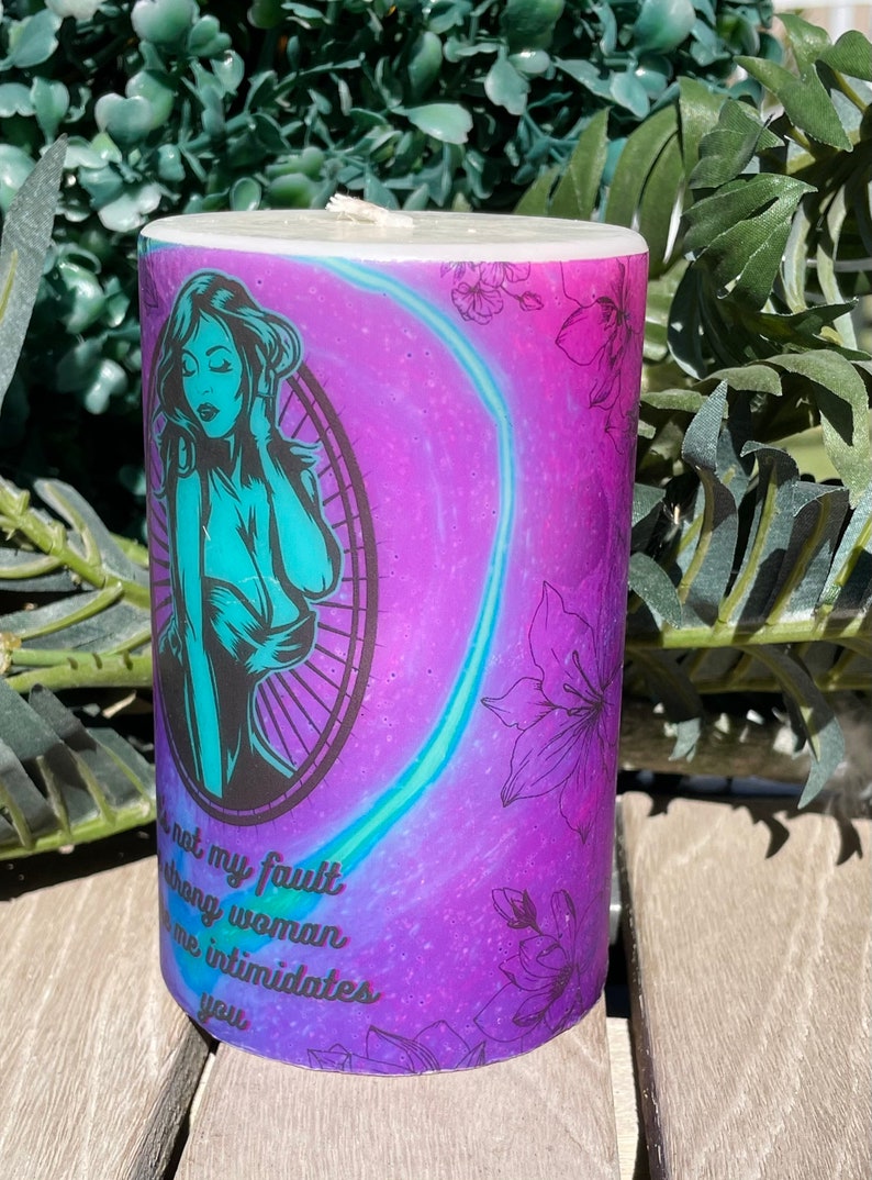 Soy wax pillar candle strong woman quote