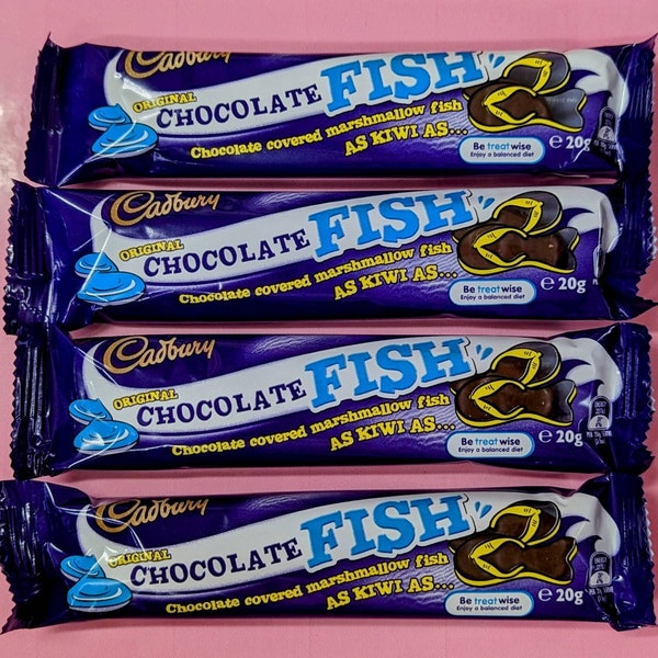4 Cadbury Original Chocolate Fish Chocolate Bars (Australian Import) 20g
