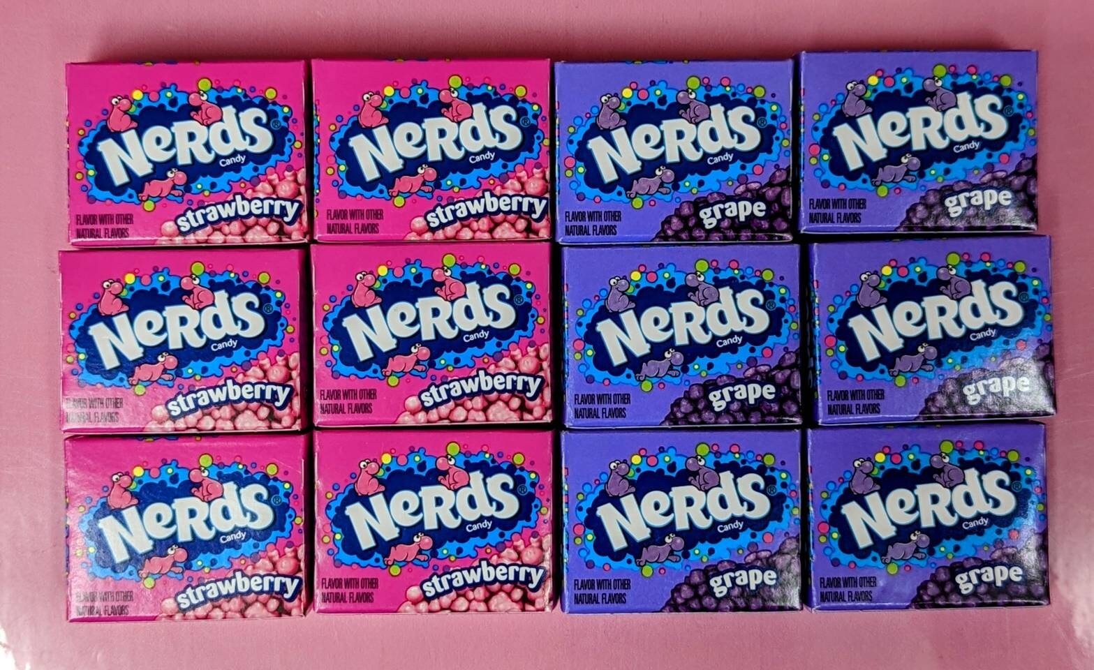 12x Mini Nerds Boxes 6 of Each Flavour Grape & Strawberry 13g per Box