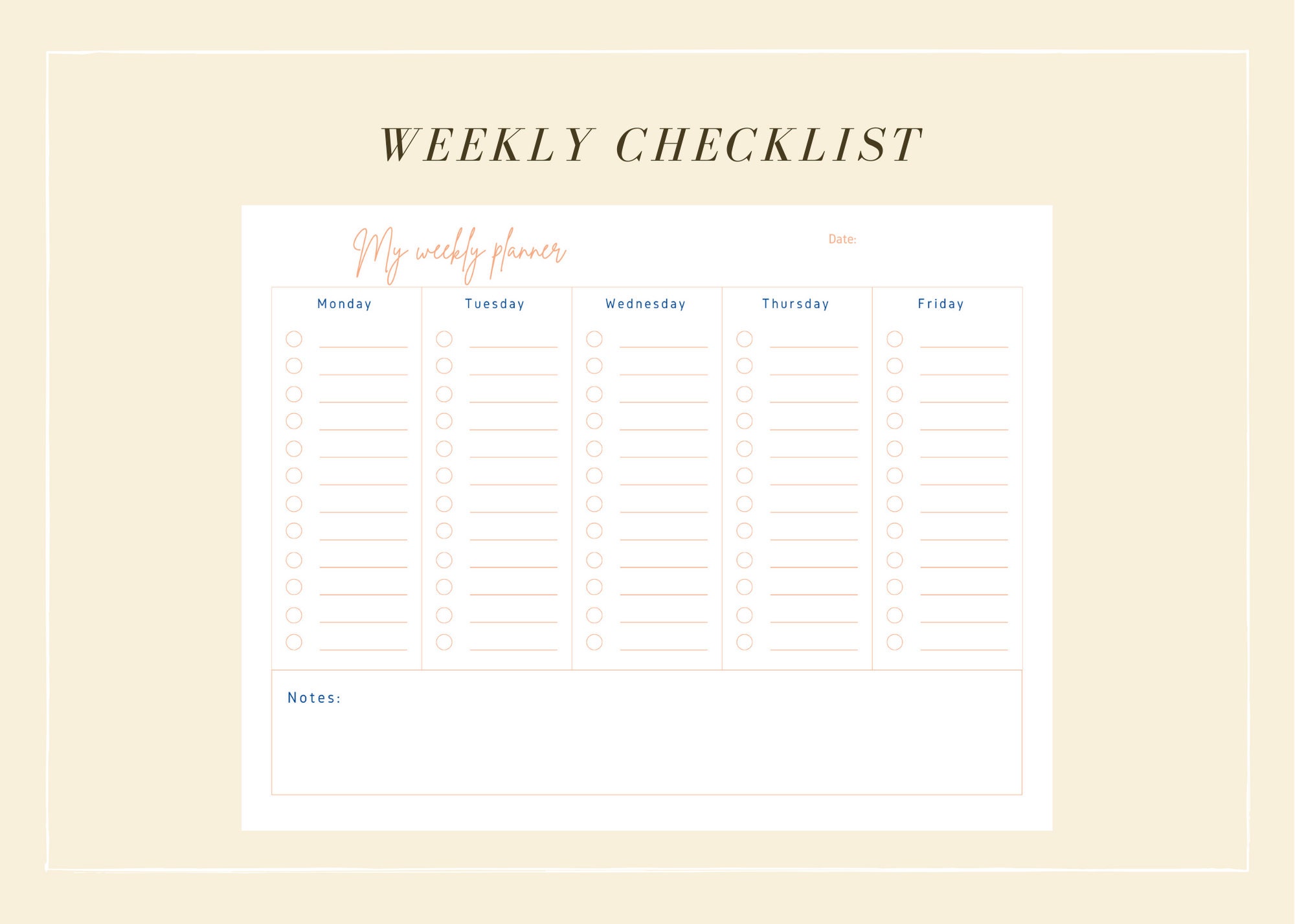 printable weekly checklist to do list etsy