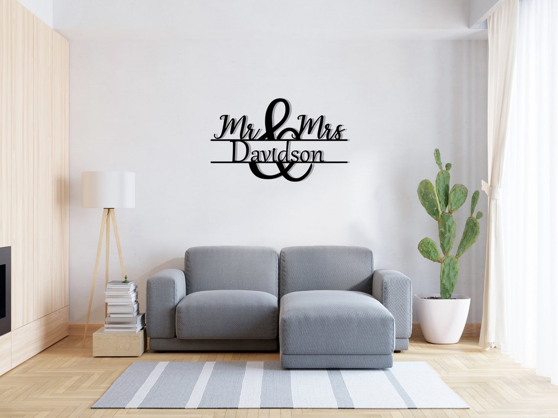 Custom Family Wall Art Metal Decoration Mr Mrs Wall Decor Wall Etsy