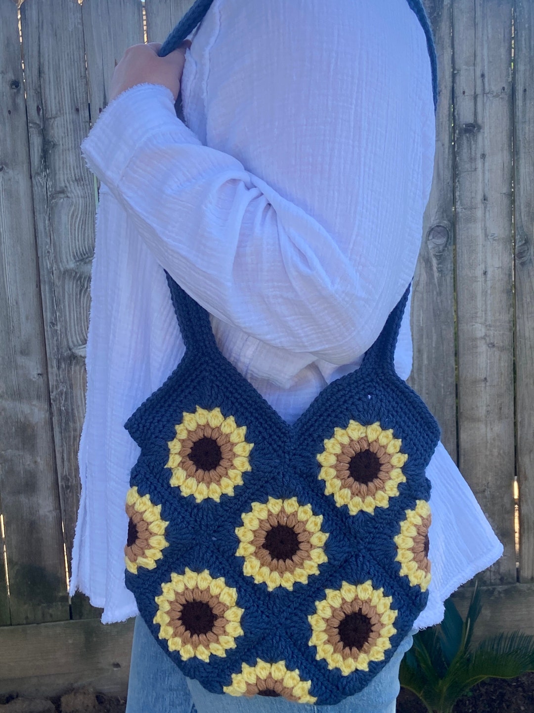 Crochet Granny Square Sunflower Bag - Etsy