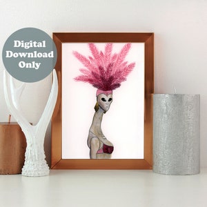 Vegas Showgirl Alien Watercolor Digital Download - Printable Art