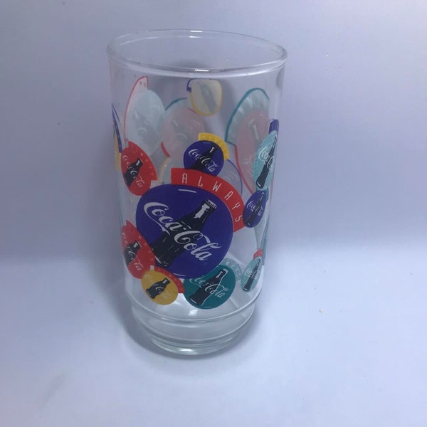 Vintage  Always Coca-Cola Logo Multicolor Colorful Circles 1995 Drinkware 16oz Tumbler By Indiana Glass Co.