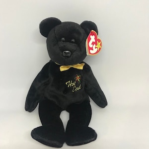 Vintage Ty Beanie Baby &#39;&#39;The End&#39;&#39; Retired Black Teddy Bear Plush.Made in 1999 8.5&#39;&#39; Tall in Mint Condition.