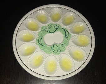 Vintage  Christmas  Holiday Deviled Egg Tray with a Green Wreath in the middle.This would make a Beautiful Holiday Tablescape.