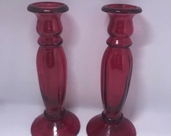 Vintage Ruby Red Cranberry Iridescent stained Glass Vase Decanter Candle Holder.Would make a Beautiful Christmas Gift or Tablescape.