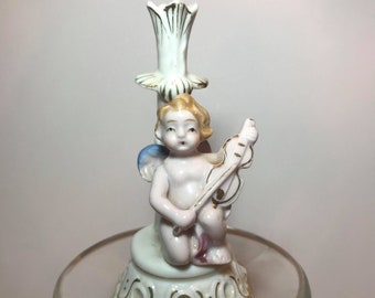 bougeoir vintage Musical Angel de la porcelaine des années 1950 avec dorure. Parfait pour la ferme, décor victorien