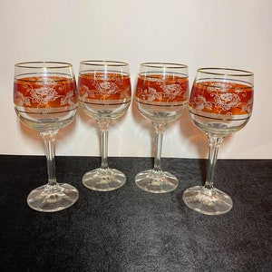 Vintage Wine Glasses Amber with leaves,Stemware,Water Glass,Fall Dishes,Fall Decor,Modern Farmhouse,Fall Autumn barware