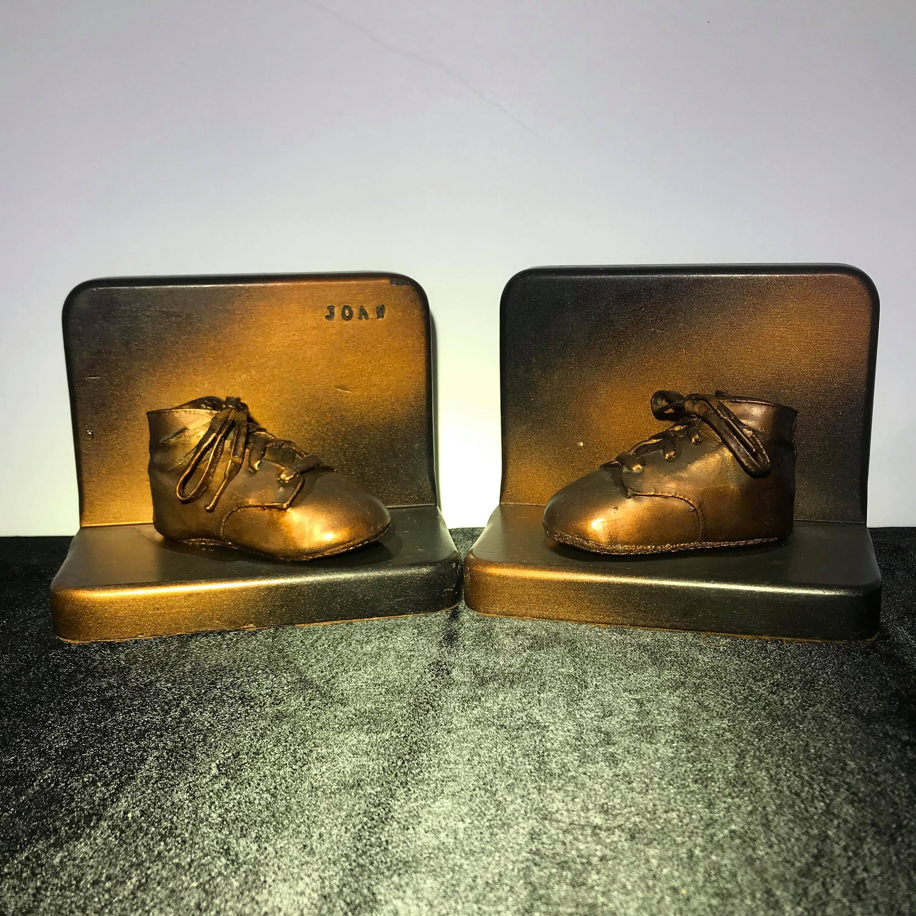 Vintage Bronze Baby Shoe Bookends Made of Copper Bronze Babies Shoes
