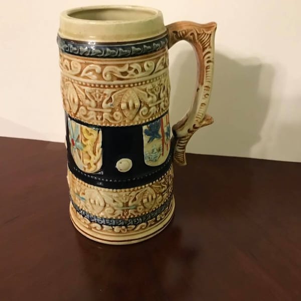 Vintage Enesco Coat of arms Beer Stein still has original sticker on the botton. Japan Bar ware,Fathers Christmas Gifts