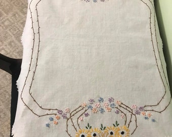 ヴィンテージ刺繍の白紫黄色の花柄テーブルランナー - Etsy 日本