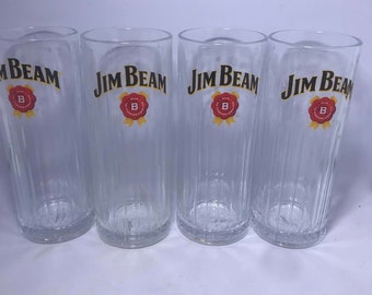 Jim Beam High Ball 16oz Tumblers With Snowflake Design set of four Kentucky Bourbon Whiskey Barware Glassware.