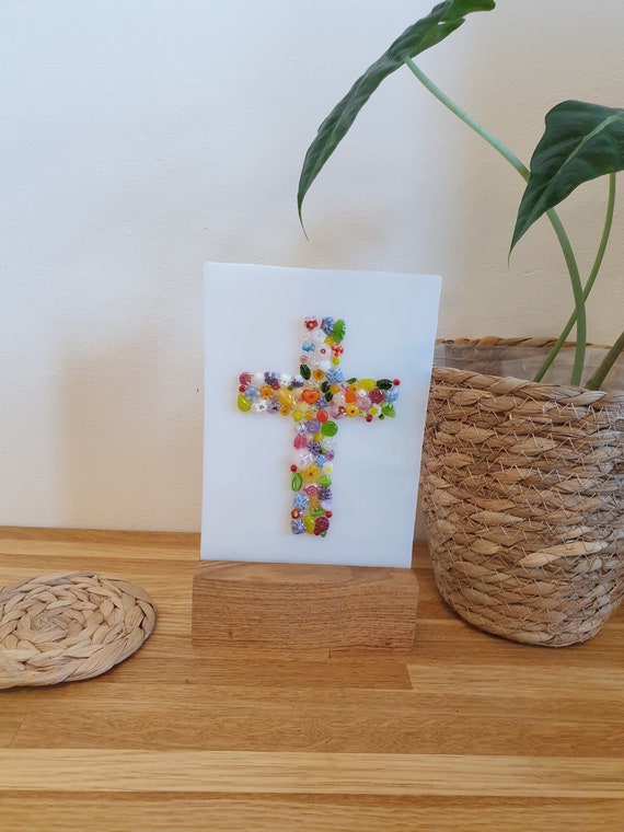Fused Glass Cross Murrini Glass Flowers Christian Religious Etsy