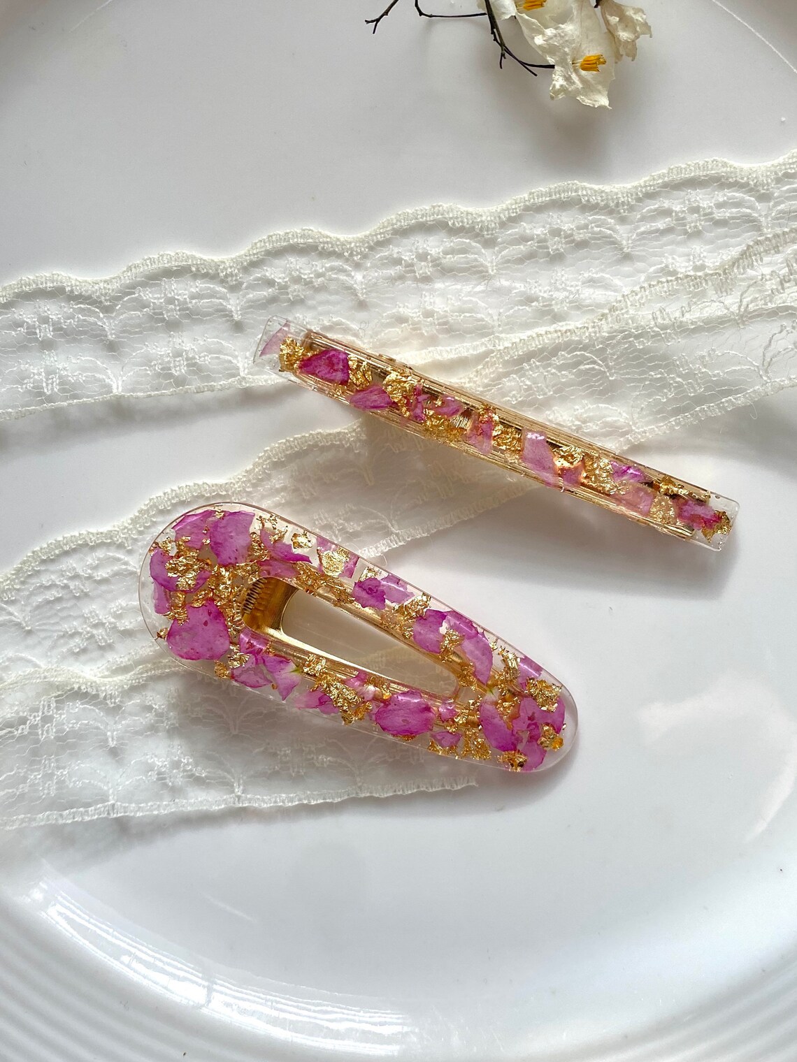 Rose Petal Hair clips Pink Rose hair clips Resin Dried Etsy