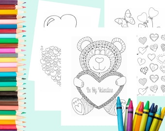 JUMBO 60 Page PRINTABLE Valentine’s Day Coloring Book for Kids, PDF
