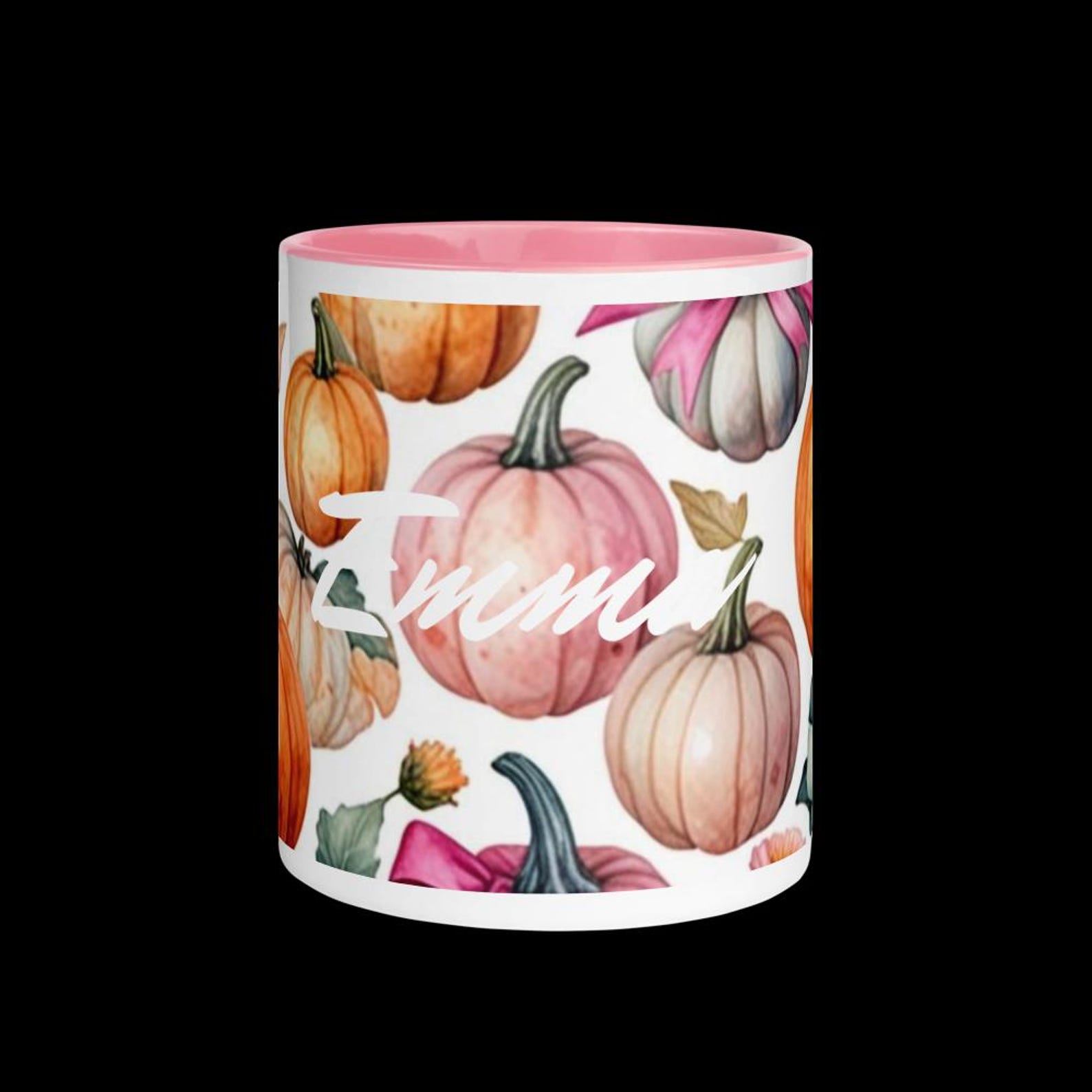 Personalized Pumpkin Mug| Pumpkin & Bows Pattern Mug| Pink Halloween ...