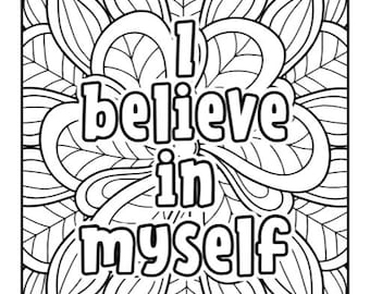 10 PAGE PRINTABLE Coloring Book Positive Affirmations Self Esteem Activity Book Children & Adults Kids Art Self Talk Worksheets Fun