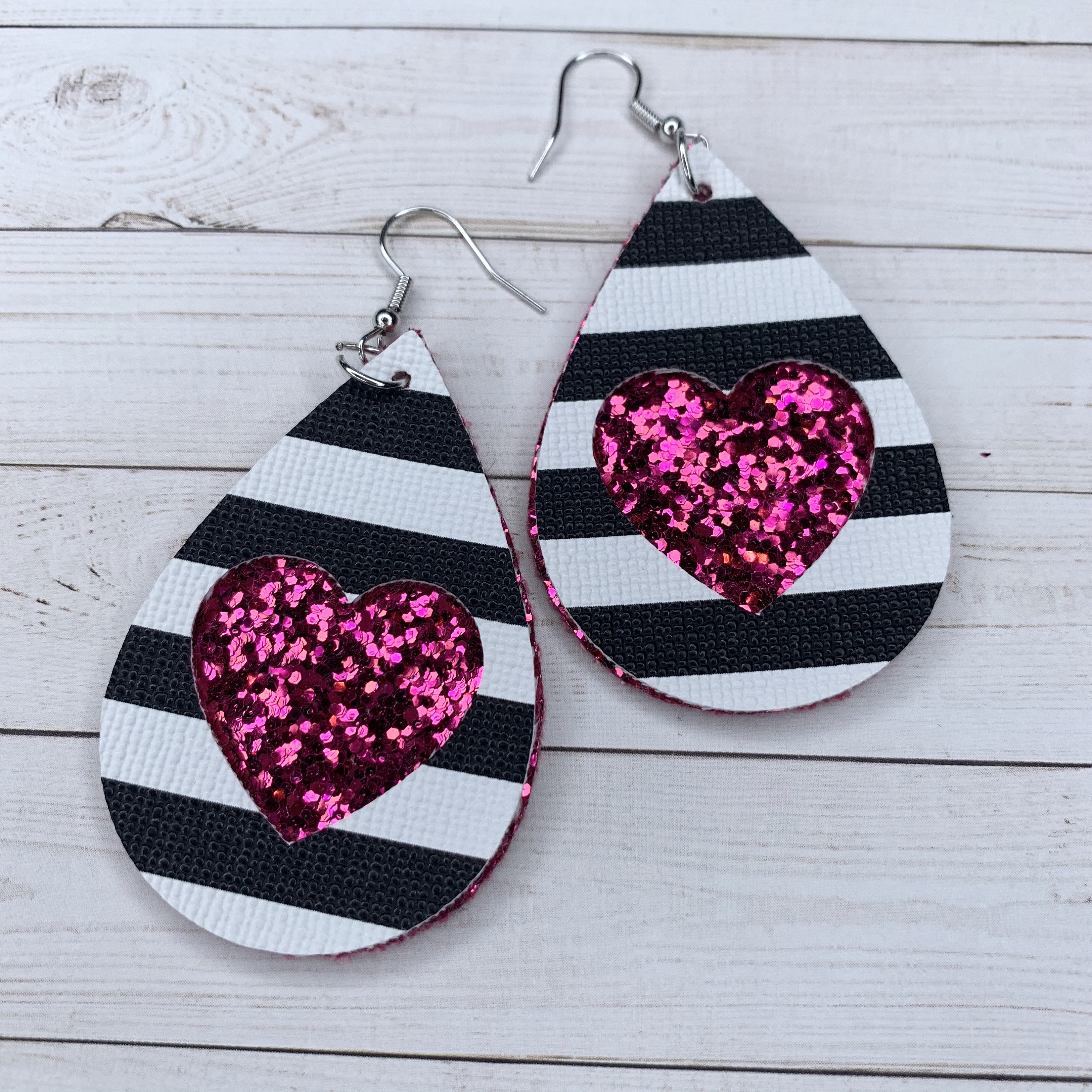 Faux Leather Valentine Earrings Sparkle and Stripe Etsy