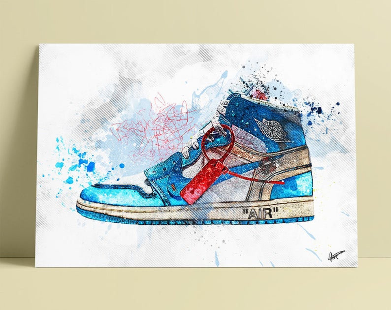 Off White Air Jordan Unc Canvas/Poster Sneaker Wall Art Shoe Etsy