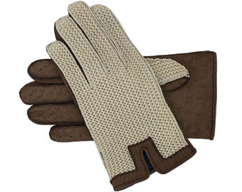 Oborne. Men's Crochet Back Leather Palmed Gloves